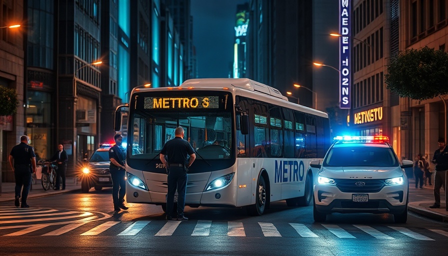 High-tension METRO bus scene in Houston with police at night.