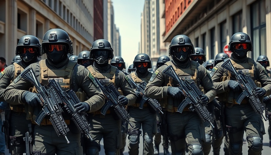 California National Guard in urban street setting maintaining order.