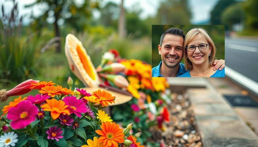 US news: roadside memorial with vibrant flowers and inset portrait.