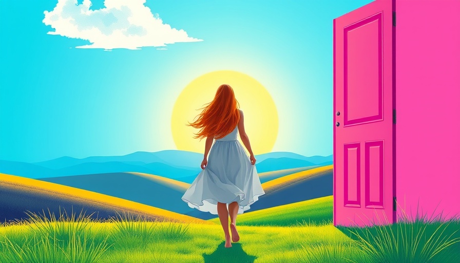 Colorful abstract of a woman walking towards a door with sunlight, symbolizing how back pain improves with activity.