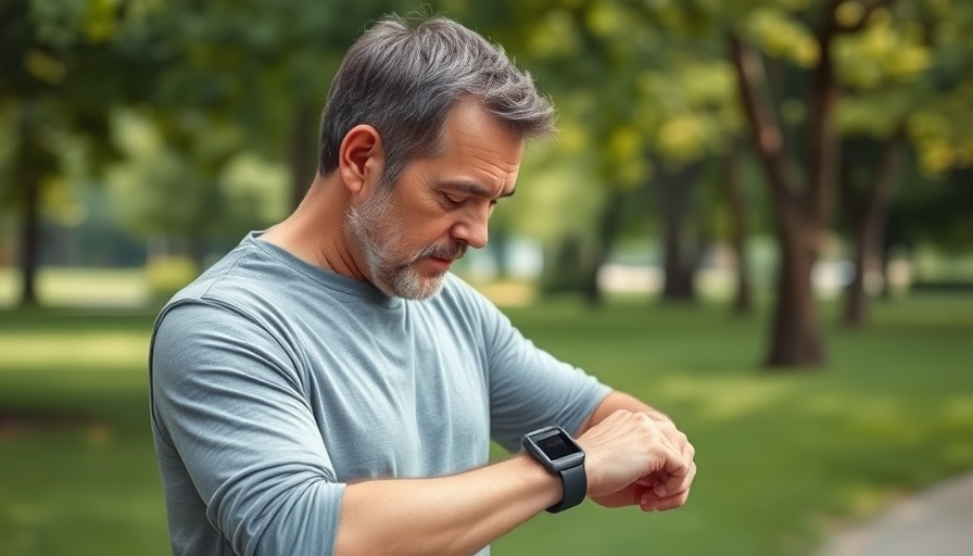 Man in park checking fitness tracker for obesity management