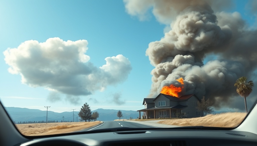 House fire in Washington County with smoke viewed from car.