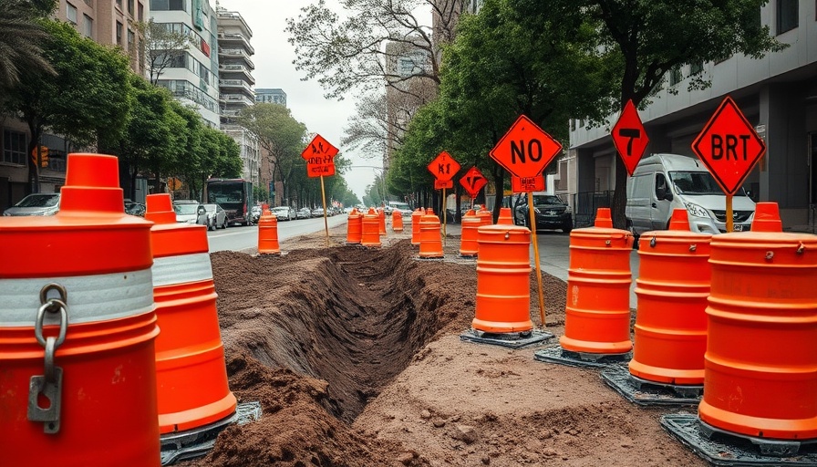 San Antonio sidewalk construction with closed sign and traffic cone.