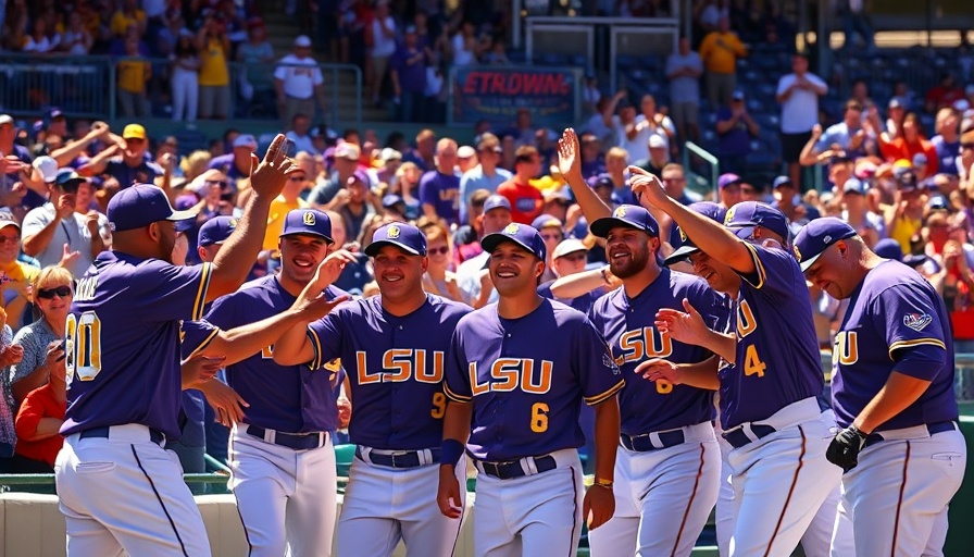 LSU baseball players engaging with fans during MCWS Final