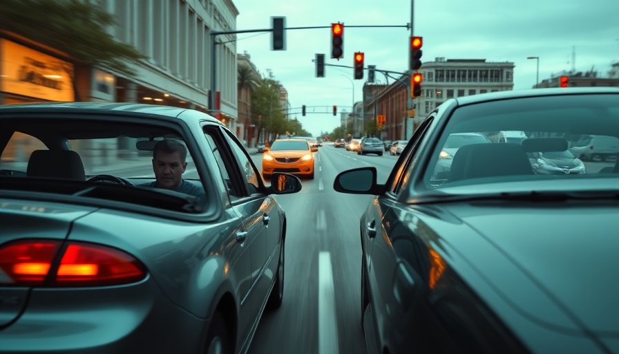 Scene depicting road rage incidents with angry drivers in urban traffic.