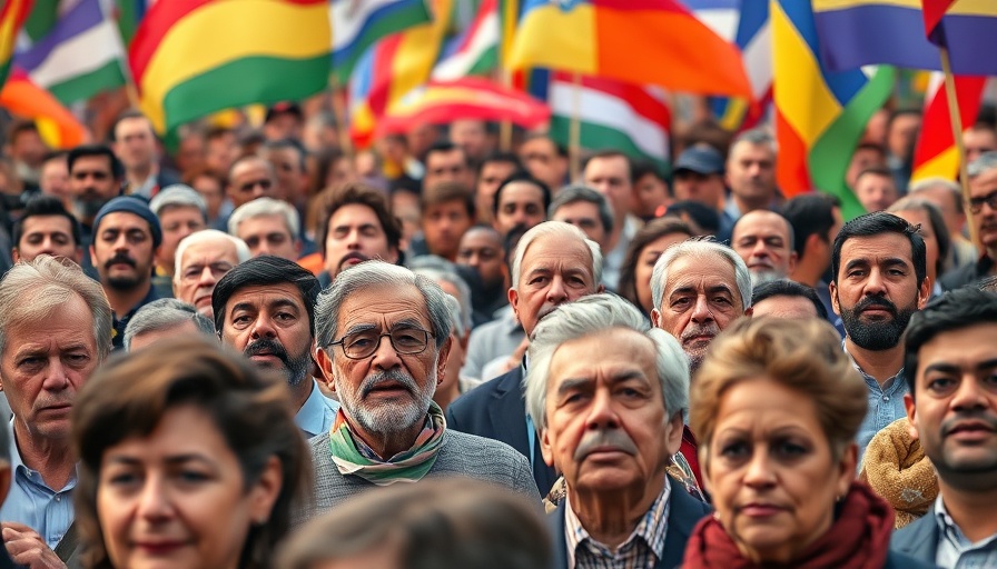 Demonstration with flags and portraits related to Trump Iran foreign policy.