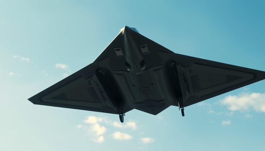 Stealth bomber in flight under clear sky, related to Trump regime change Iran.