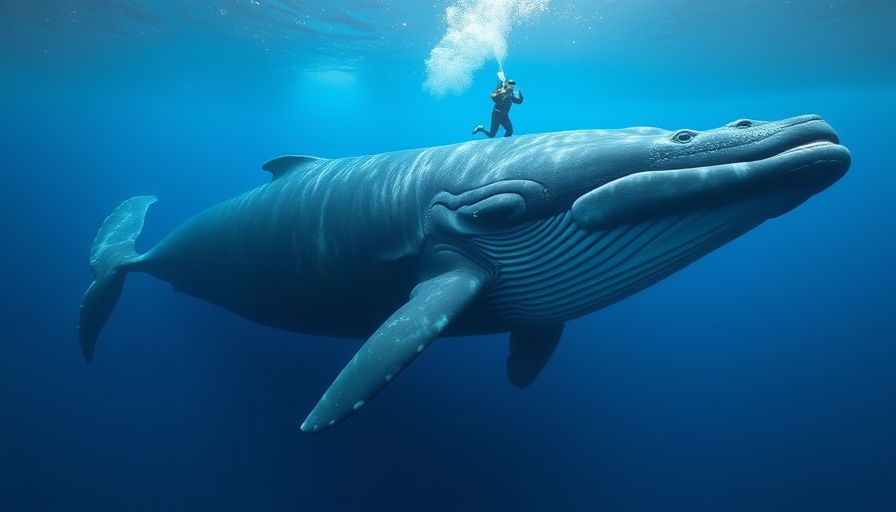 Sperm whale showing size compared to diver in a blue marine sanctuary.