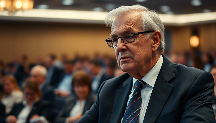 Elderly speaker at conference discussing NATO Commitment to Collective Defense.