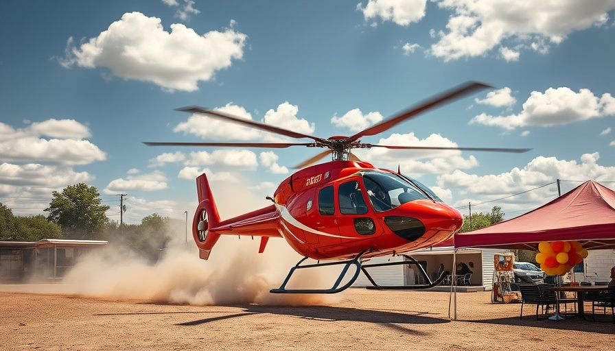 Helicopter landing mishap in Michigan, outdoor scene with bystanders.