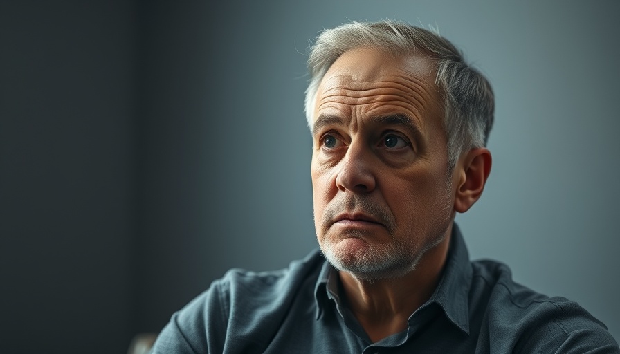 Middle-aged man indoors, reflecting on sedentary lifestyle and health.