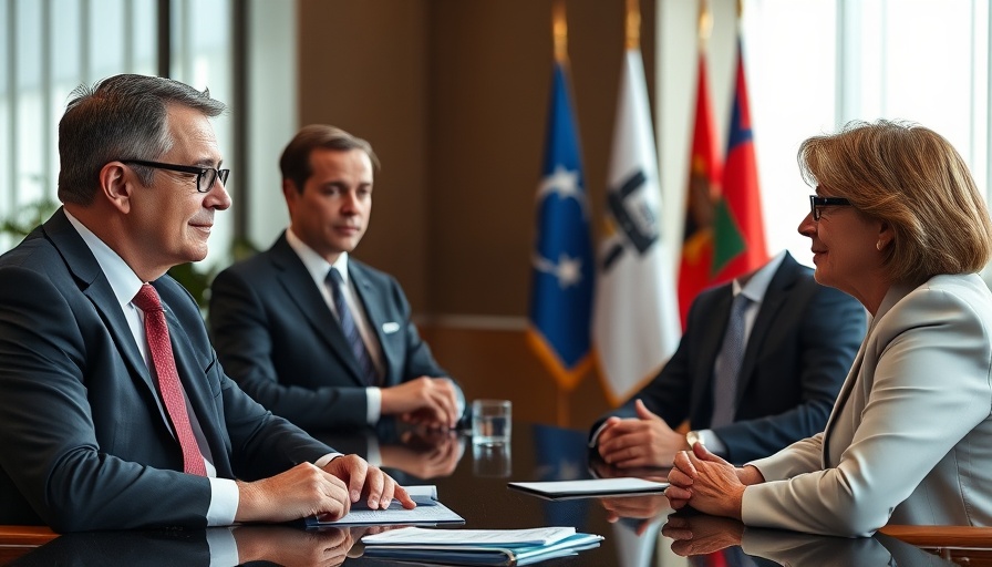 Diplomats engaged in discussion about US international relations.