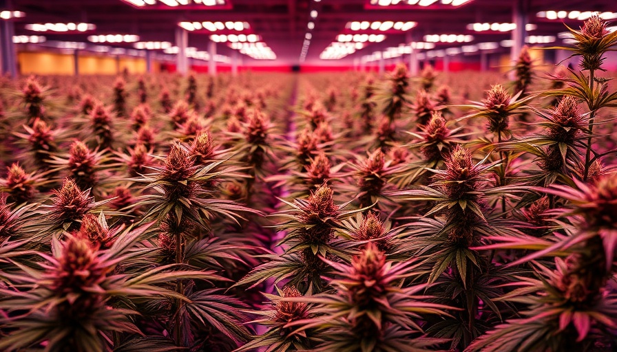 Vibrant cannabis plants cultivated indoors under LED lights, Texas THC industry.
