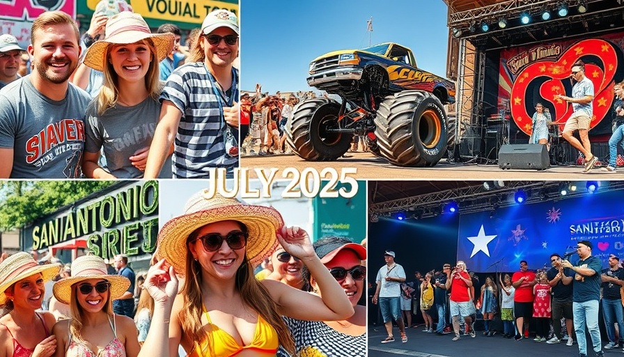 Vibrant San Antonio events collage July 2025 with performers and activities.