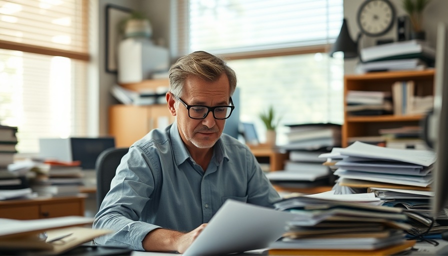 Man working at a cluttered desk in a cozy office, highlighting HIV funding cuts.
