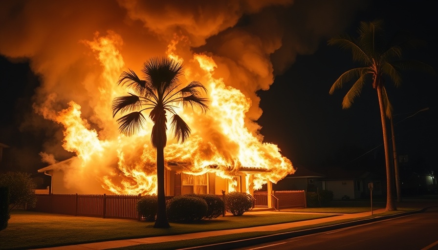Lit cigarette fire causing damage to building in Houston at night.