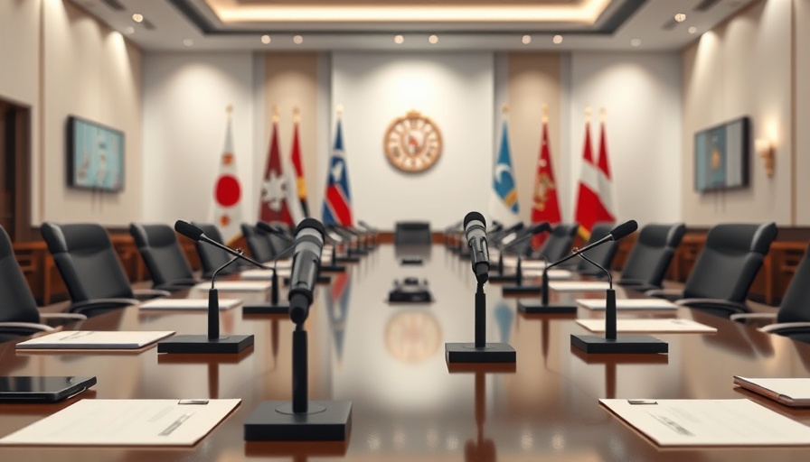 Secretary Rubio at G7 meeting setup with conference table and microphones.