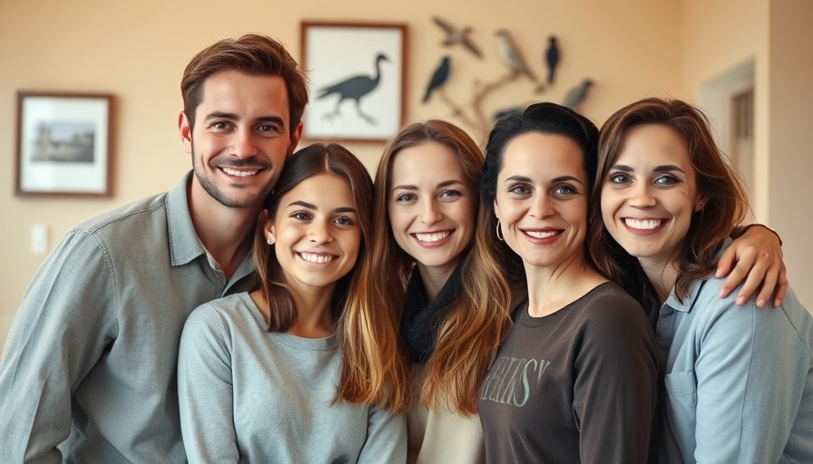 Happy family poses together indoors, Derrick Johnson children's book.