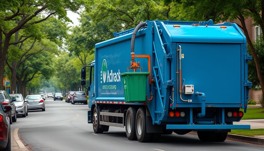Houston recycling collection issues depicted with garbage truck lifting bin.