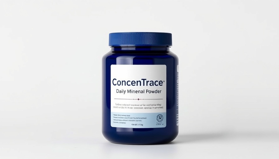 Dark blue ConcenTrace Daily Mineral Powder jar on white