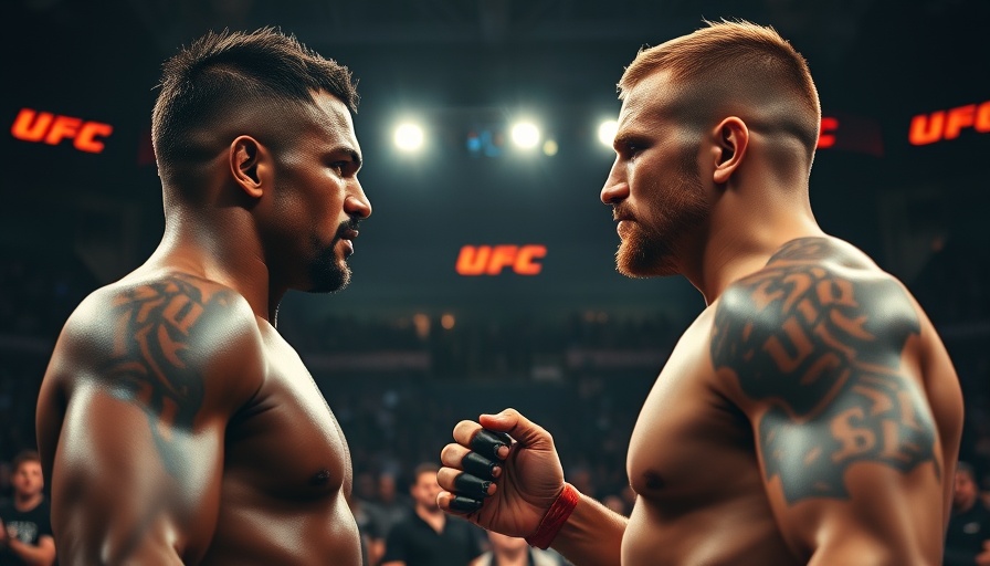 Respectful face-off between two UFC fighters in arena