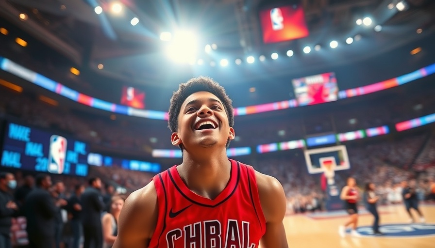 NBA Draft 2023 young player excitement on vibrant stage with crowd.