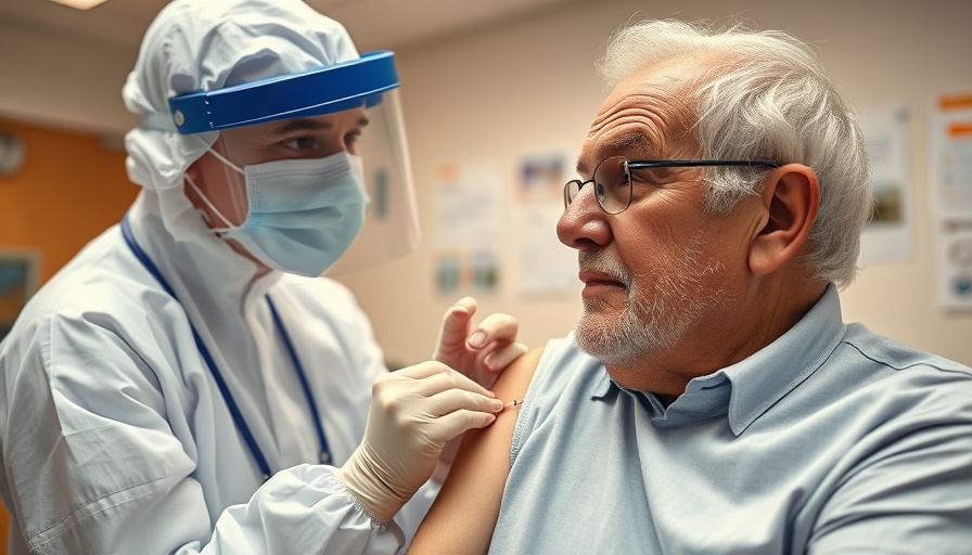 Health and wellness scene of elderly man receiving vaccination.