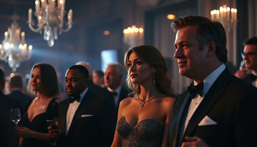 Elegant guests in evening attire attending a high-profile event.
