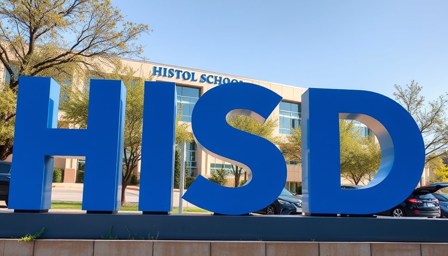 HISD sign outside building in daylight, HISD teacher pay plan 2025-2026.
