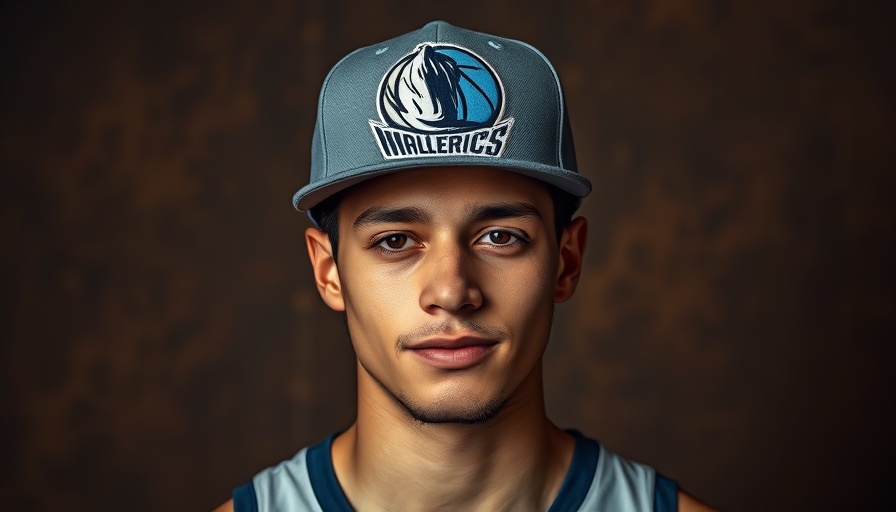 Cooper Flagg in Dallas Mavericks cap, studio portrait.