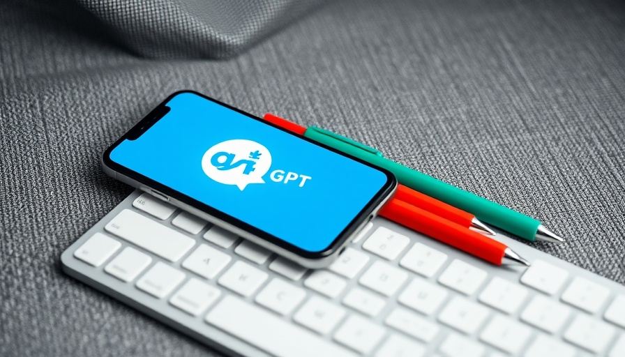 Smartphone with ChatGPT logo on keyboard and pens on fabric.