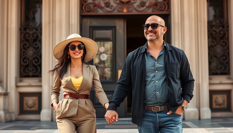 Stylish couple outside building, highlighting Lauren Sánchez Bezos wedding ring appearance.