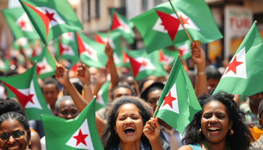 Djibouti National Day celebration with people waving flags.