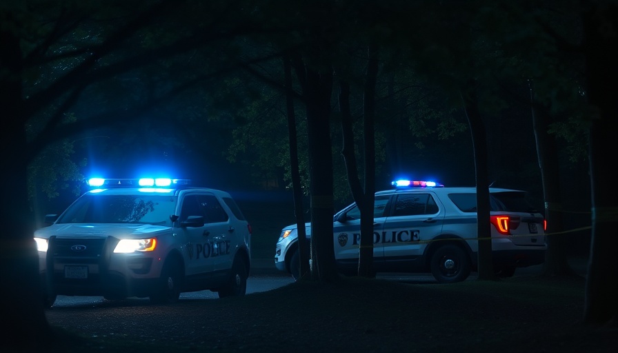 San Antonio police vehicles behind caution tape in wooded area.