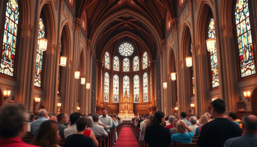 Church interior with priests serving communion, immigration news USA