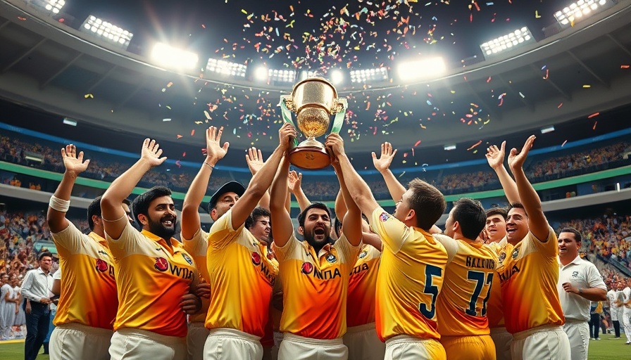 Washington Freedom cricket team celebrates victory with trophy under stadium lights.