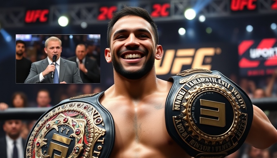 UFC fighter with belts after win, commentary regarding UFC fight schedule.