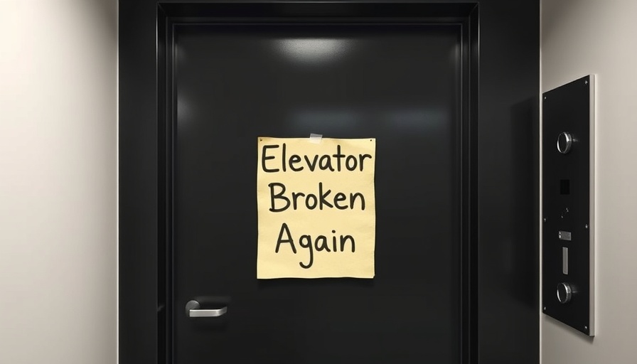 Missouri City elevator with broken sign indicating issues.