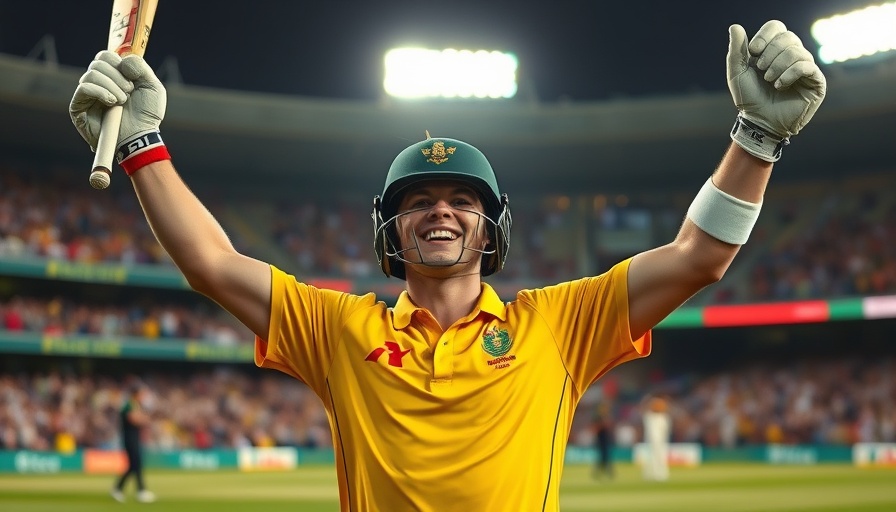 Young Australian all-rounder celebrating T20 world record with crowd.