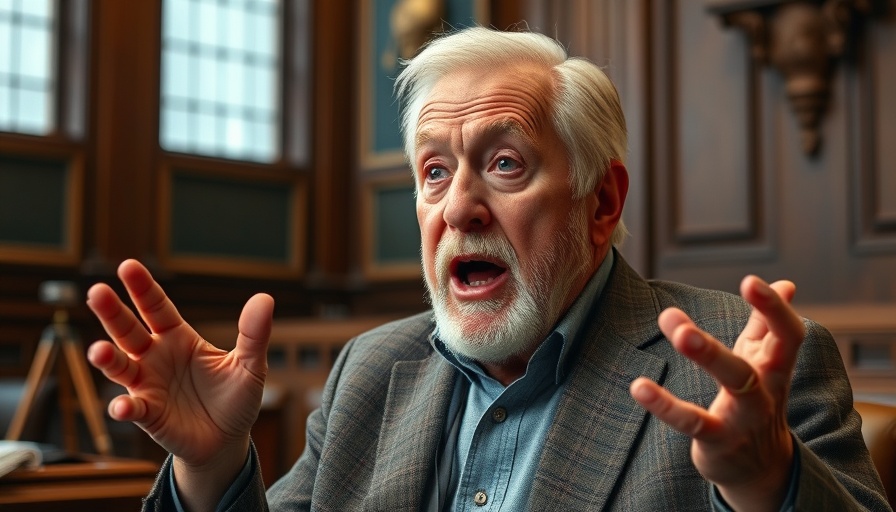 Elderly man discusses healthcare reform news in a formal setting.