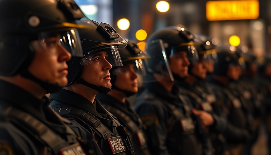 Police lineup at night highlights defunding the police effectiveness.