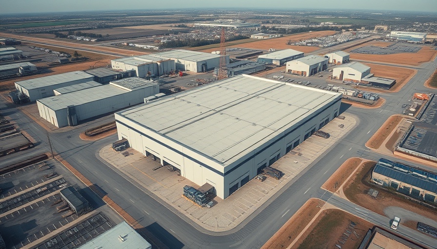 Aerial view of industrial warehouse in Laredo industrial market investments area.