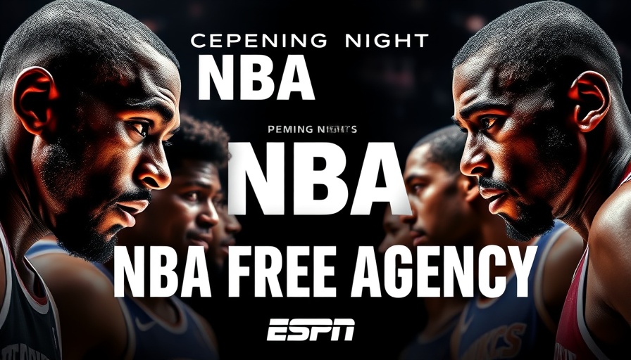 NBA highlights poster featuring intense players and free agency graphics.