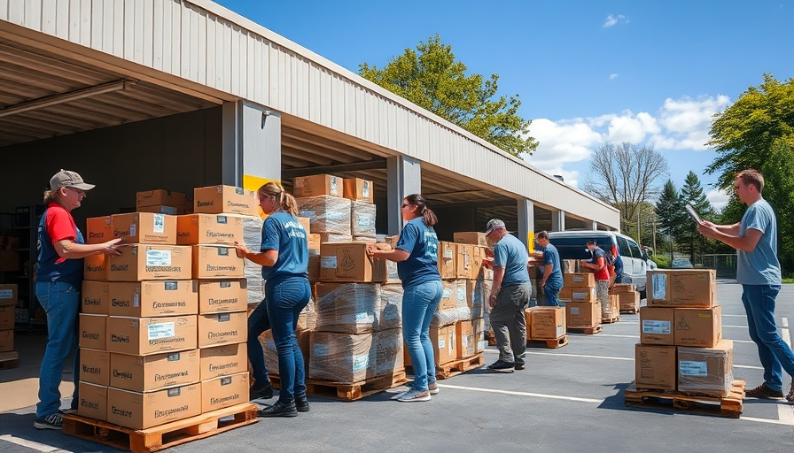Volunteers stacking food boxes to overcome food insecurity.
