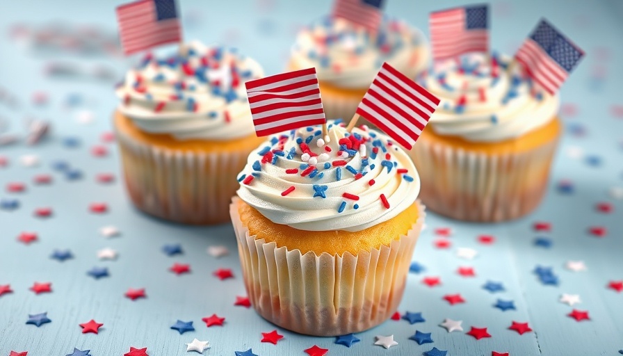 Easy 4th of July desserts: cupcakes with flags and sprinkles.