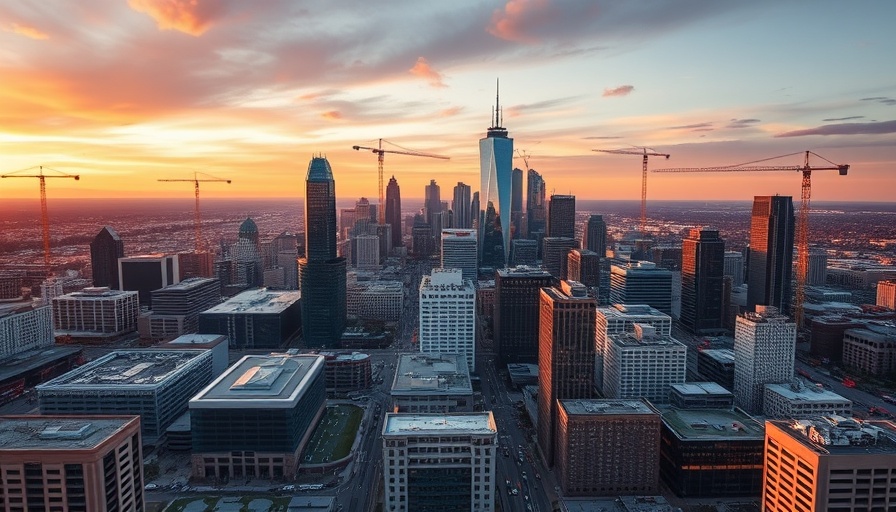 Arial view of Dallas skyline at sunset showcasing infrastructure investments.