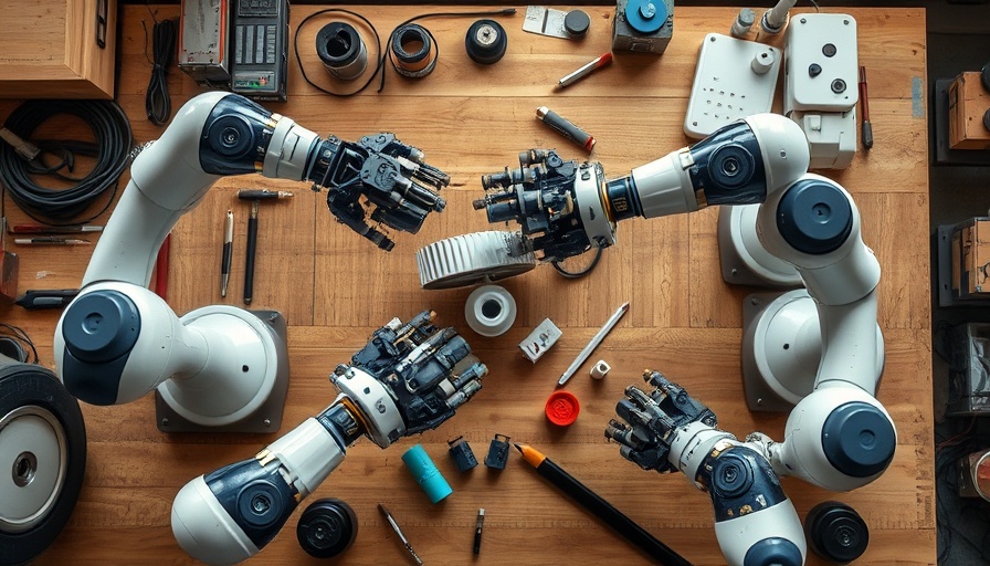 Robotic arms on workbench demonstrate AI robotics advancement
