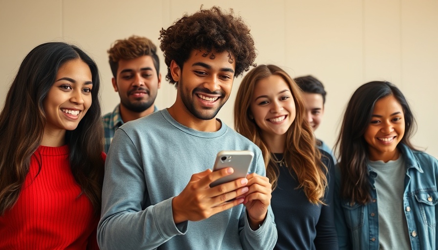 Young adults in a candid indoor moment holding a phone.