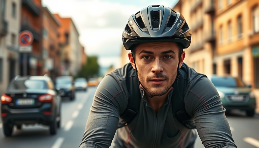 Cycling safety news: cyclist riding safely with a helmet in urban setting.
