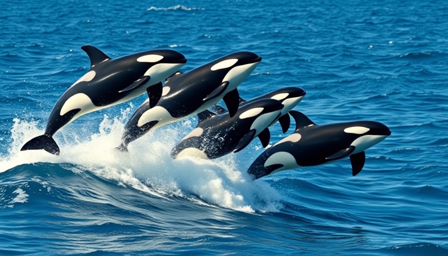 Orcas leaping triumphantly in the ocean, winning streak.